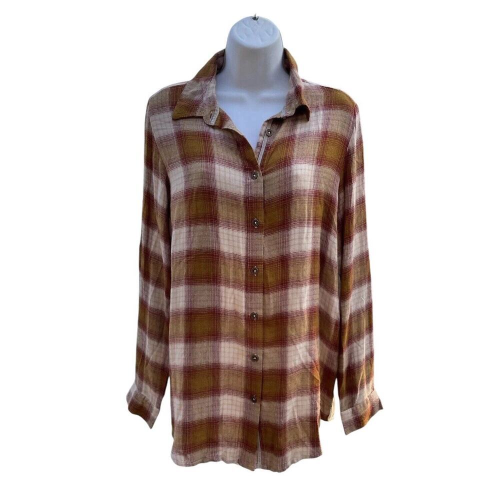Karyn Seo Burnout velvet Plaid Shacket Button Down Boho Western Folk S NWT